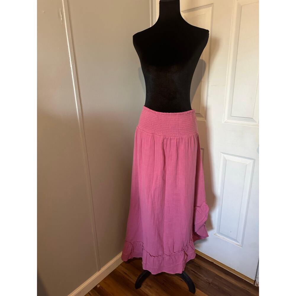 Earthbound Trading Co. Boho Pink Crinkle Gauze Maxi Skirt / Dress Size XXL